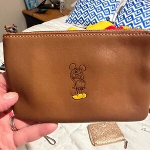 Coach Brown Leather Pouch with Yellow Mickey Shoes Detail